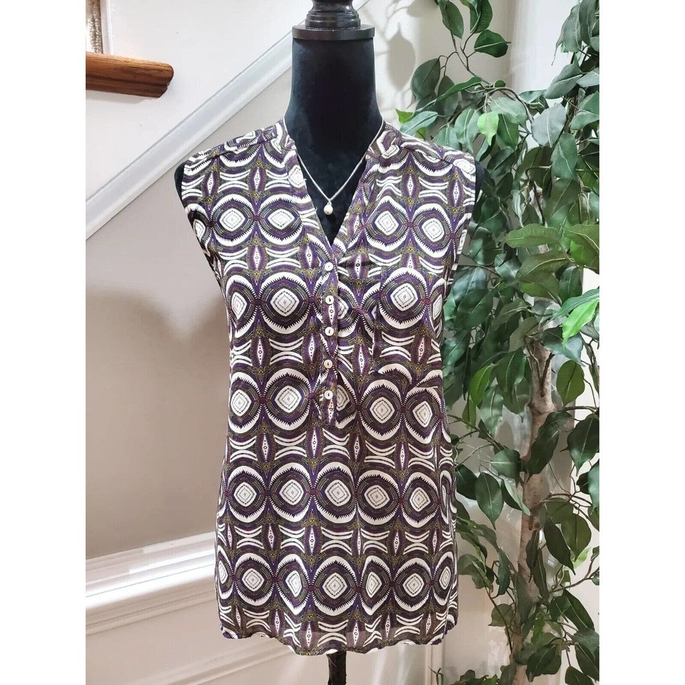 H&M Women's Multicolor 100% Polyester V-Neck Sleeveless Casual Pullover Shirt 10 - Picture 11 of 11